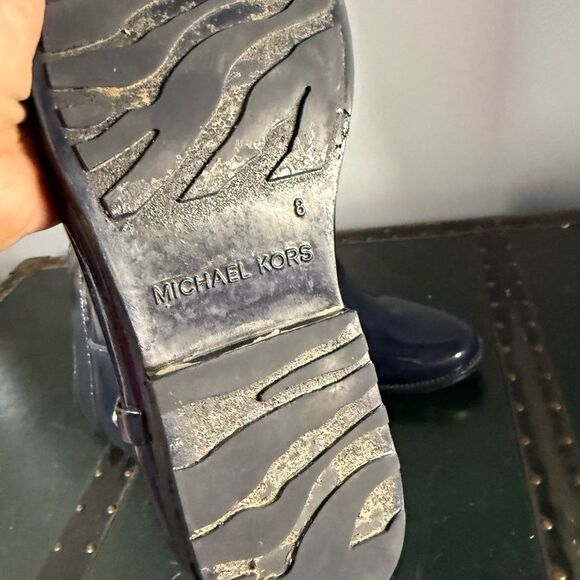 Michael Kors FULTON HARNESS RAINBOOT Knee High Rubber NAVY BLUE Women Size 8 - Picture 3 of 5